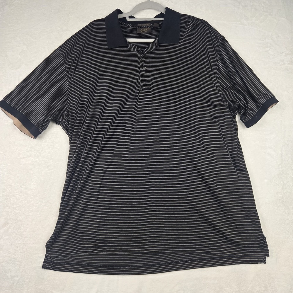 Tasso Elba Golf Men's Black Striped Polo Size Large‎ 100% Pima Cotton